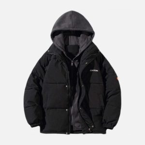 Concert Outfit Fake Two-Piece Hooded Winter Coat