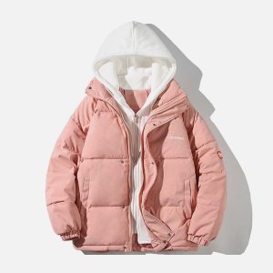 Concert Outfit Fake Two-Piece Hooded Winter Coat