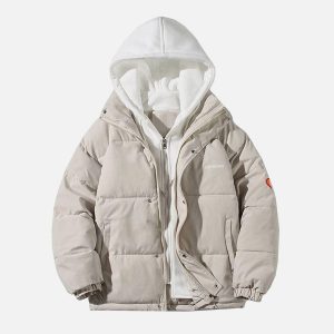 Concert Outfit Fake Two-Piece Hooded Winter Coat