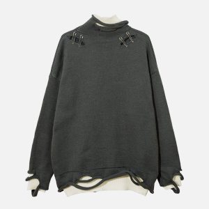 Concert Outfit Fake Two-Piece Pin Design Sweater