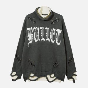 Concert Outfit Fake Two-Piece Pin Design Sweater