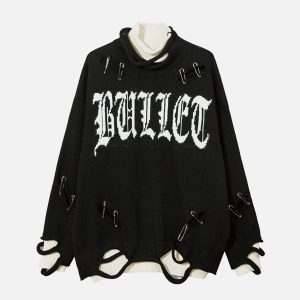 Concert Outfit Fake Two-Piece Pin Design Sweater