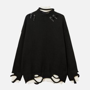 Concert Outfit Fake Two-Piece Pin Design Sweater