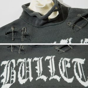 Concert Outfit Fake Two-Piece Pin Design Sweater