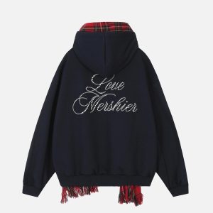 Concert Outfit Fake Two Piece Plaid Scarf Hoodie