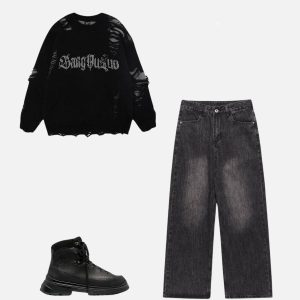 Concert Outfit Fake Two Ripped Hole Sweater