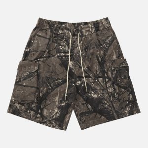 Concert Outfit Fallen Leaf Camouflage Pocket Workwear Shorts