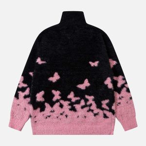 Concert Outfit Faux Mink Butterfly Zip Up Turtle Neck Sweater