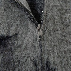 Concert Outfit Faux Mink Fur Forest Bird High Collar Zipper Sweater
