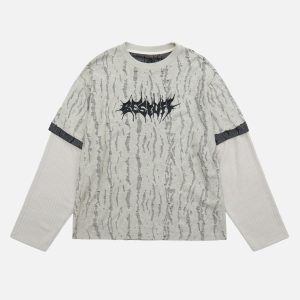 Concert Outfit Faux Two-Piece Distressed Woolen T-Shirt