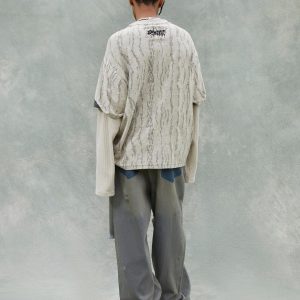 Concert Outfit Faux Two-Piece Distressed Woolen T-Shirt