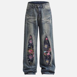 Concert Outfit Firework Beadwork Loose Jeans