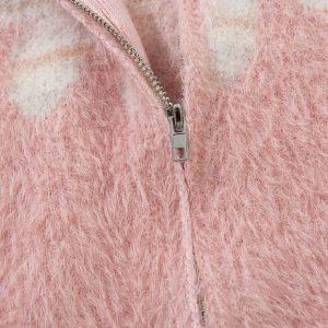 Concert Outfit Flame Embroidery Fuzzy Zipper Sweater