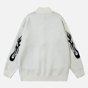 Concert Outfit Flame Faux Mink Fur Zip Up Mock Neck Sweater