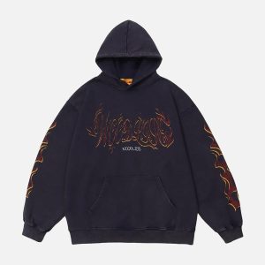 Concert Outfit Flame Letter Washed Hoodie