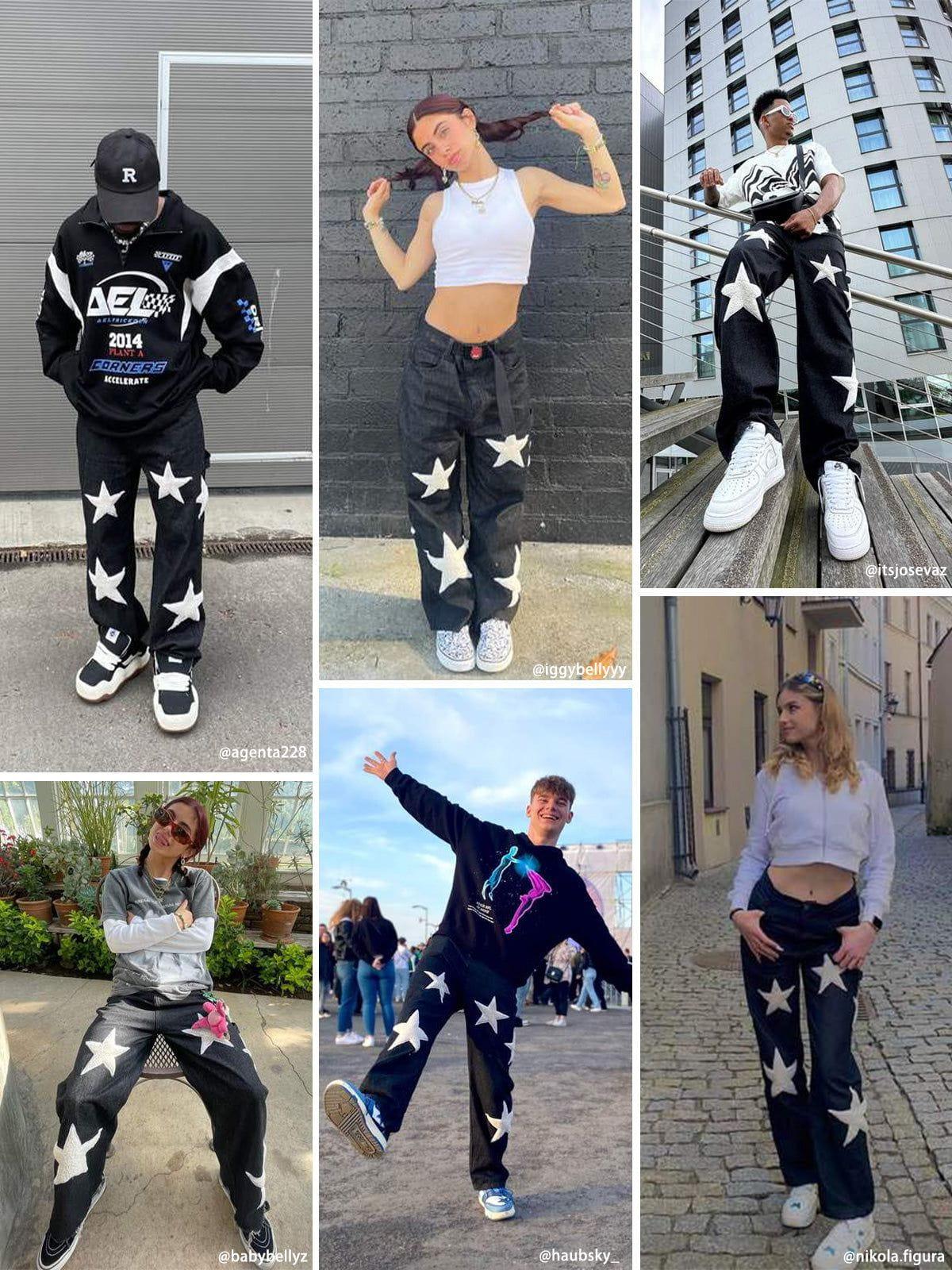 Concert Outfit Flocked Star Straight Jeans Concert Outfit Flocked Star Straight Jeans