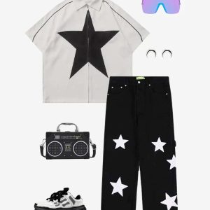 Concert Outfit Flocked Star Straight Jeans