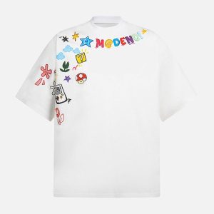 Concert Outfit Floral Embroidered Crew Neck T-Shirt