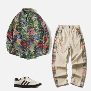 Concert Outfit Floral Embroidered Long-Sleeved Shirt