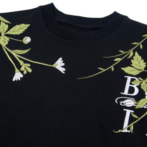 Concert Outfit Floral Embroidered Oversized Short Sleeve T-Shirt