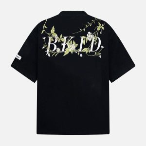 Concert Outfit Floral Embroidered Oversized Short Sleeve T-Shirt