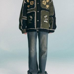 Concert Outfit Floral Embroidered Suede Fleece Jacket