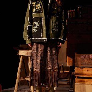 Concert Outfit Floral Embroidered Suede Fleece Jacket