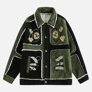 Concert Outfit Floral Embroidered Suede Fleece Jacket