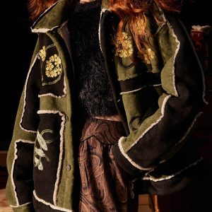 Concert Outfit Floral Embroidered Suede Fleece Jacket