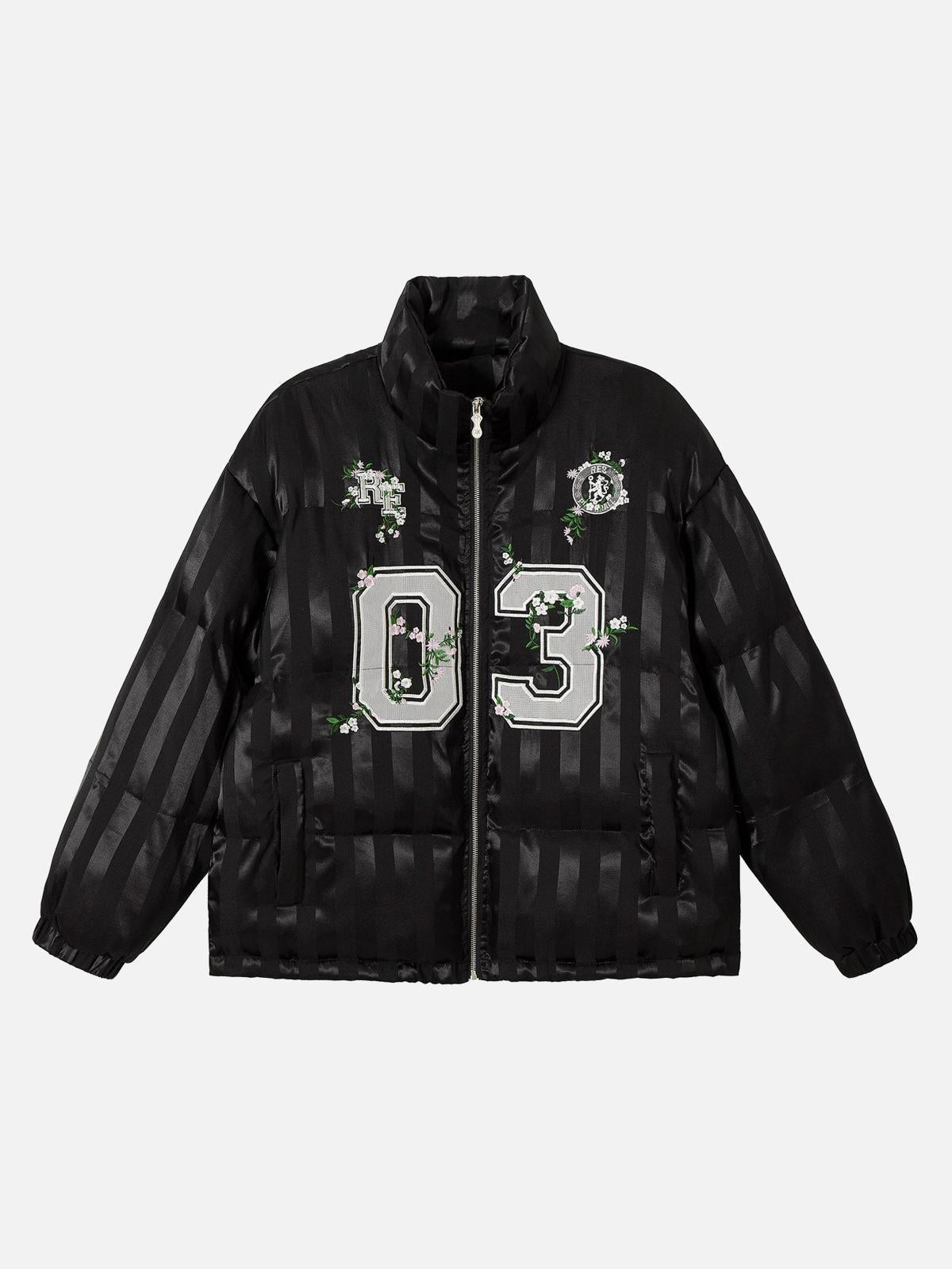 Concert Outfit Floral Letter Embroidered Stand Collar Cotton Coat Concert Outfit Floral Letter Embroidered Stand Collar Cotton Coat