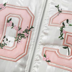 Concert Outfit Floral Letter Embroidered Stand Collar Cotton Coat