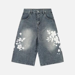 Concert Outfit Floral Print Denim Shorts