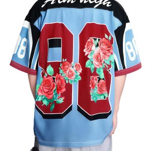 Concert Outfit Floral Print Jersey V Neck T-Shirt