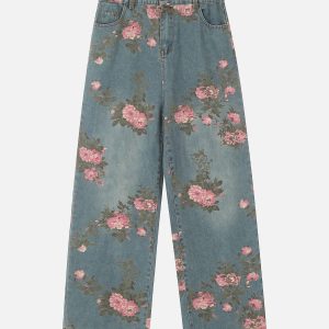 Concert Outfit Floral Print Straight Jeans