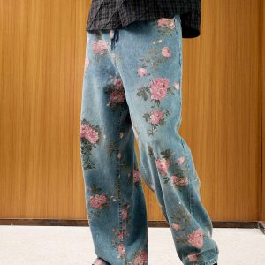 Concert Outfit Floral Print Straight Jeans