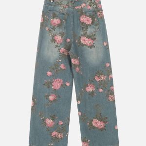 Concert Outfit Floral Print Straight Jeans