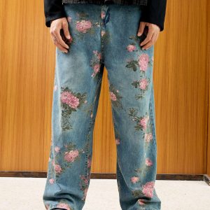 Concert Outfit Floral Print Straight Jeans
