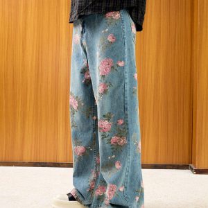 Concert Outfit Floral Print Straight Jeans
