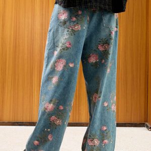 Concert Outfit Floral Print Straight Jeans
