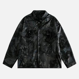 Concert Outfit Floral Stand Collar Leather Jacket