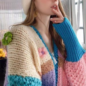 Concert Outfit Flowers Embroidery Oversized Sleeves Cardigan