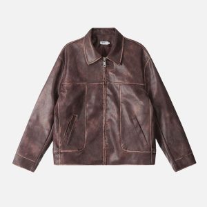 Concert Outfit Fold-Over Washed Faux Leather Jacket