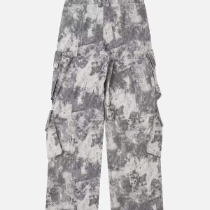 Concert Outfit French Loose Pocket Printed Mid-Rise Cargo Pants