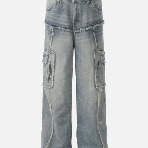 Concert Outfit Fringe Multi Pocket Jeans