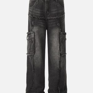 Concert Outfit Fringe Multi Pocket Jeans