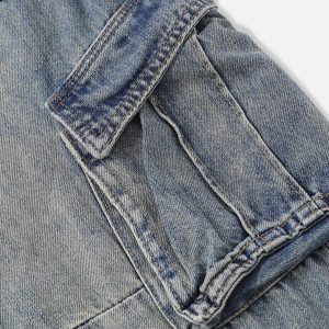 Concert Outfit Fringe Washed Multi Pocket Jeans