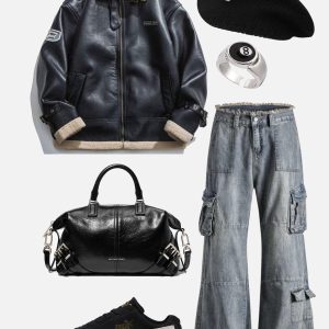 Concert Outfit Fringe Washed Multi Pocket Jeans