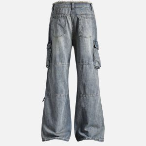 Concert Outfit Fringe Washed Multi Pocket Jeans
