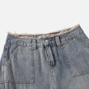 Concert Outfit Fringe Washed Multi Pocket Jeans