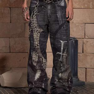 Concert Outfit Full Cross Stitching Leather Flare Jeans